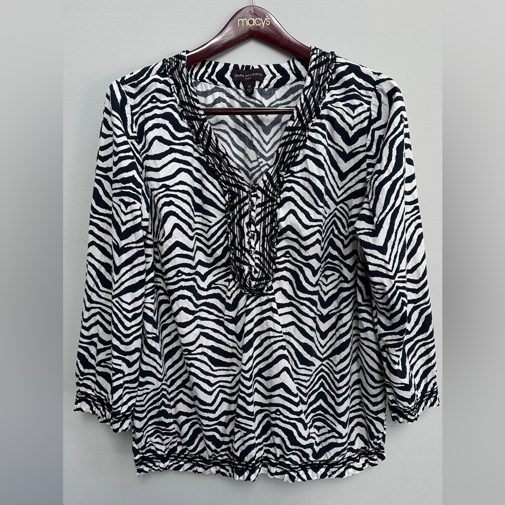 dana buchman zebra print long sleeves top blouse size 2X